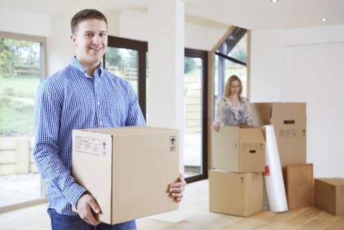 Office desks and equipment prepared for a Millhill business move